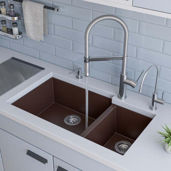 ALFI brand Chocolate 34" Double Bowl Undermount Granite Composite Kitchen Sink