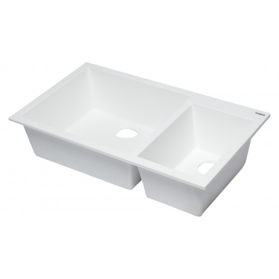 ALFI brand White 34" Double Bowl Undermount Granite Composite Kitchen Sink