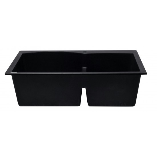 ALFI brand Black 33" Double Bowl Drop In Granite Composite Kitchen Sink