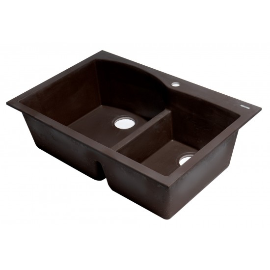 ALFI brand Chocolate 33" Double Bowl Drop In Granite Composite Kitchen Sink