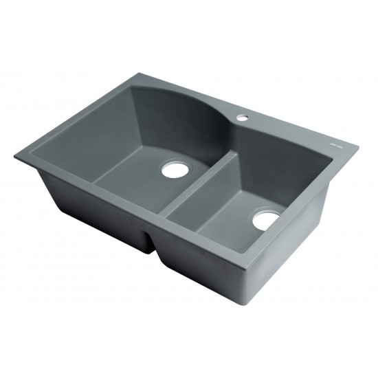 ALFI brand Titanium 33" Double Bowl Drop In Granite Composite Kitchen Sink