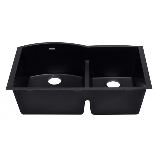 ALFI brand Black 33" Double Bowl Undermount Granite Composite Kitchen Sink