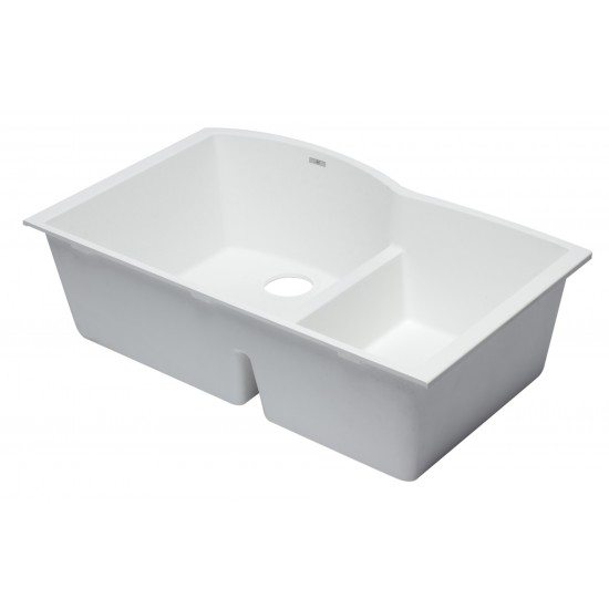 ALFI brand White 33" Double Bowl Undermount Granite Composite Kitchen Sink