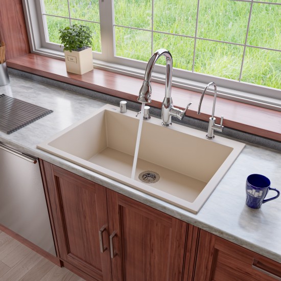 ALFI brand Biscuit 33" Single Bowl Drop In Granite Composite Kitchen Sink