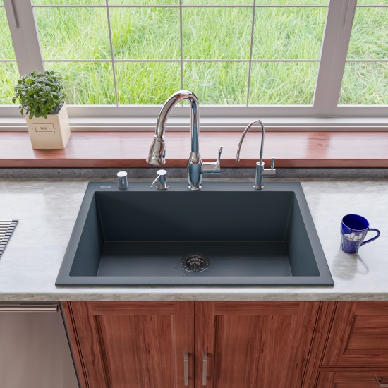 ALFI brand Titanium 33" Single Bowl Drop In Granite Composite Kitchen Sink