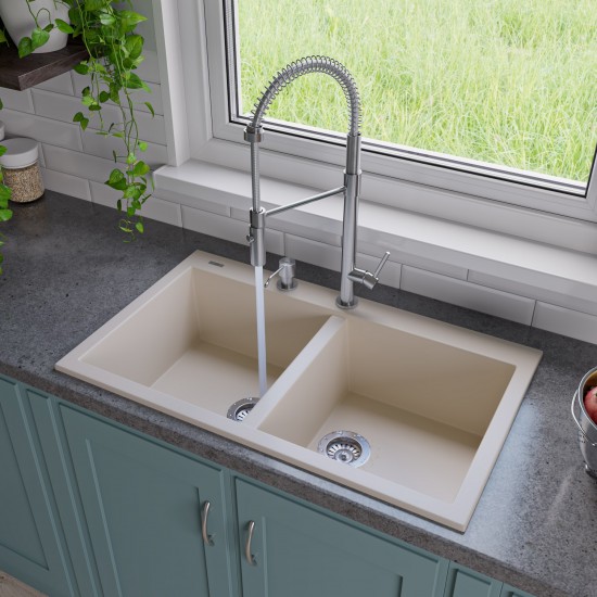 ALFI brand Biscuit 34" Drop-In Double Bowl Granite Composite Kitchen Sink