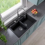 ALFI brand Black 34" Drop-In Double Bowl Granite Composite Kitchen Sink