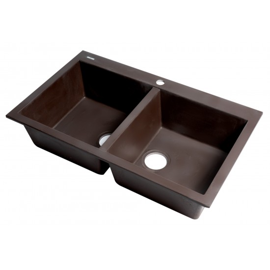 ALFI brand Chocolate 34" Drop-In Double Bowl Granite Composite Kitchen Sink