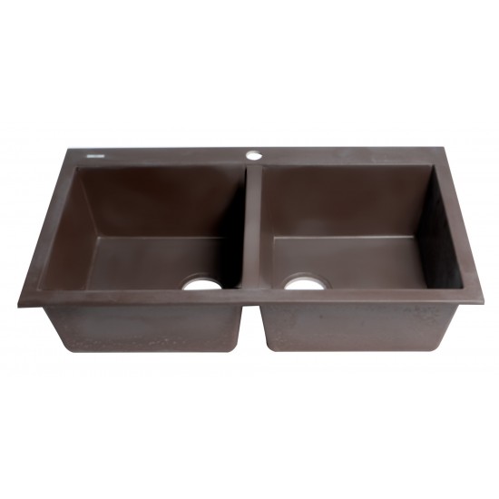 ALFI brand Chocolate 34" Drop-In Double Bowl Granite Composite Kitchen Sink