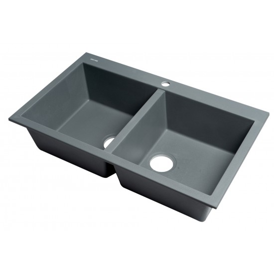 ALFI brand Titanium 34" Drop-In Double Bowl Granite Composite Kitchen Sink