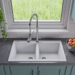 ALFI brand White 34" Drop-In Double Bowl Granite Composite Kitchen Sink