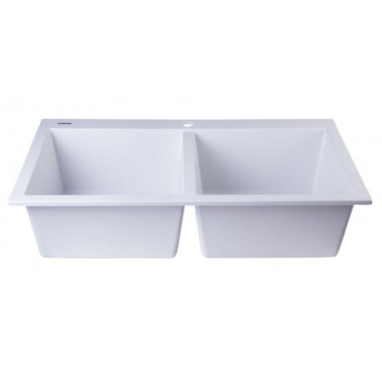 ALFI brand White 34" Drop-In Double Bowl Granite Composite Kitchen Sink