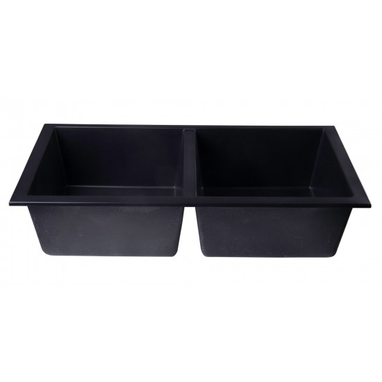ALFI brand Black 34" Undermount Double Bowl Granite Composite Kitchen Sink