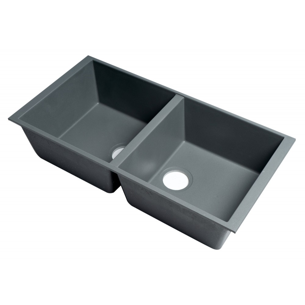 ALFI brand Titanium 34" Undermount Double Bowl Granite Composite Kitchen Sink