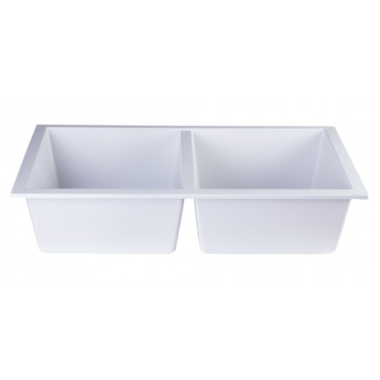 ALFI brand White 34" Undermount Double Bowl Granite Composite Kitchen Sink