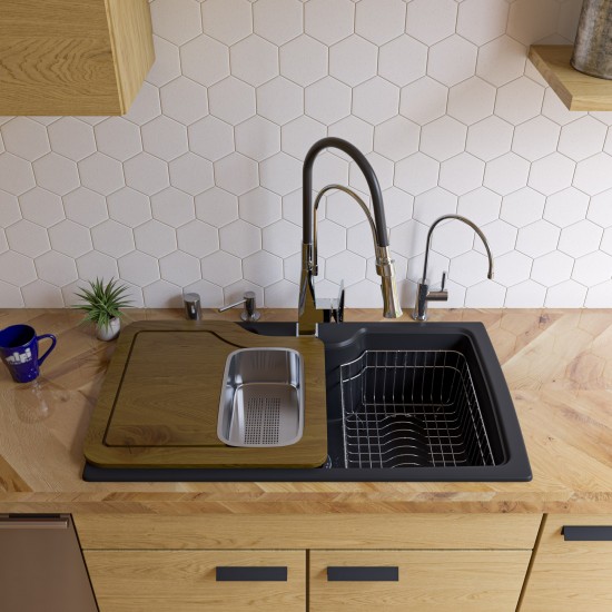 ALFI brand Black 35" Drop-In Single Bowl Granite Composite Kitchen Sink