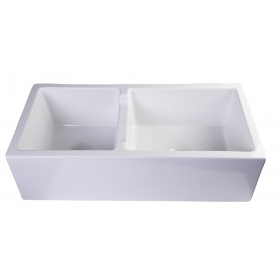 ALFI brand 36" White Smooth Apron Thick Wall Fireclay Double Bowl Farm Sink