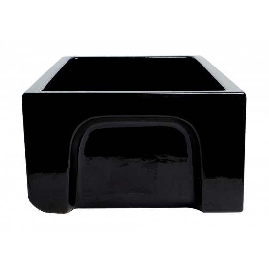 ALFI brand Black Gloss Reversible Smooth / Fluted Single Bowl Fireclay Farm Sink