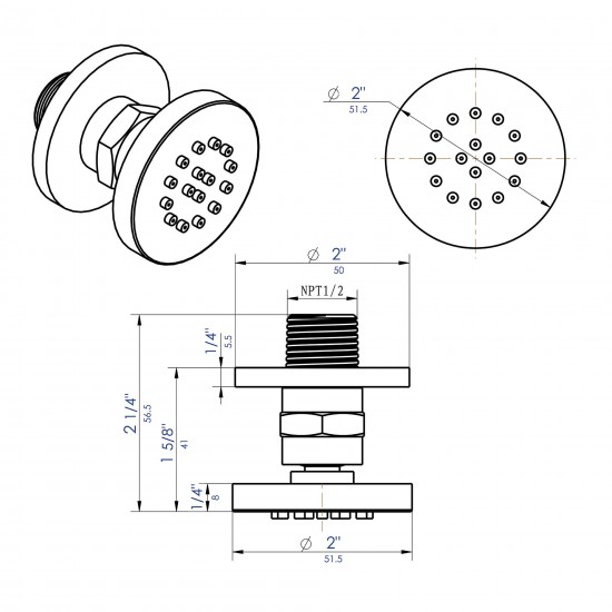 ALFI brand AB3830-BM Black Matte 2" Round Adjustable Shower Body Spray