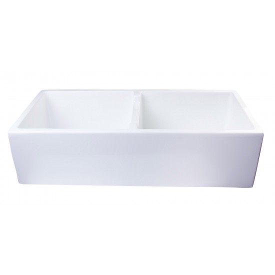 ALFI brand 39" White Smooth Apron Thick Wall Fireclay Double Bowl Farm Sink