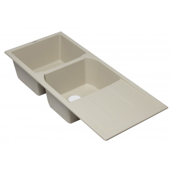 ALFI brand Biscuit 46" Double Bowl Kitchen Sink with Drainboard