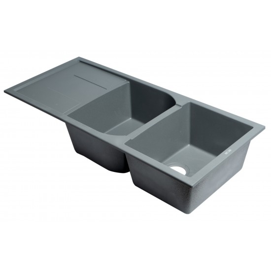 ALFI brand Titanium 46" Double Bowl Kitchen Sink with Drainboard