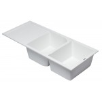 ALFI brand White 46" Double Bowl Granite Composite Kitchen Sink with Drainboard