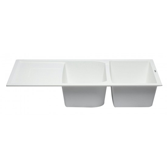 ALFI brand White 46" Double Bowl Granite Composite Kitchen Sink with Drainboard