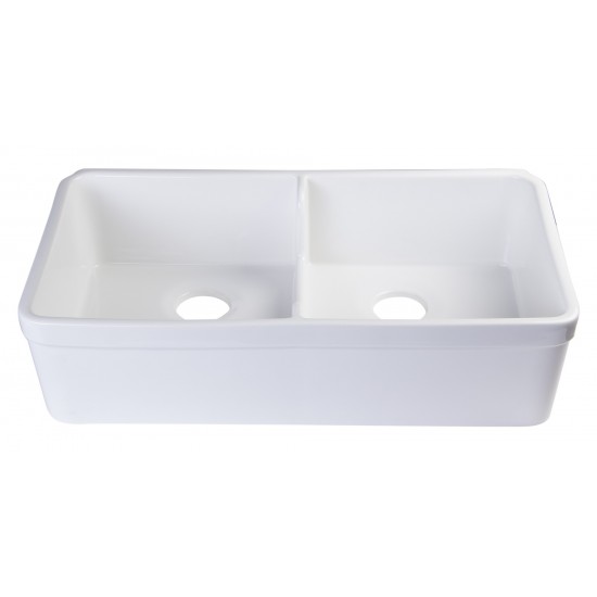 ALFI brand 32" Short Wall Double Bowl Lip Apron Fireclay Farmhouse Kitchen Sink