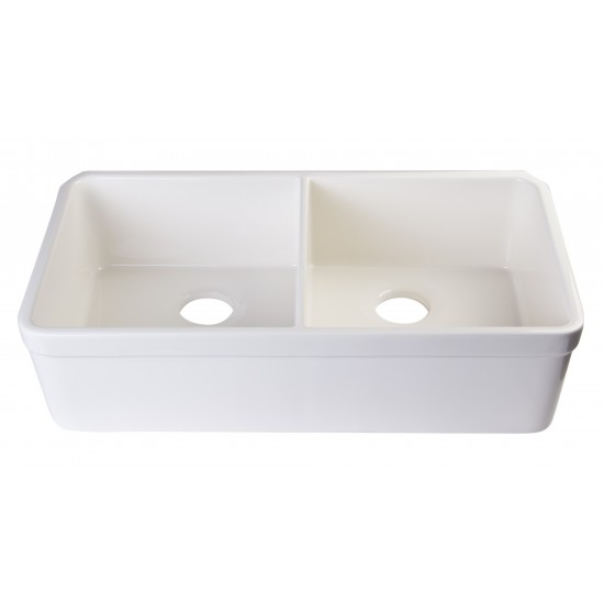 ALFI brand Biscuit 32" Double Bowl Lip Apron Fireclay Farmhouse Kitchen Sink