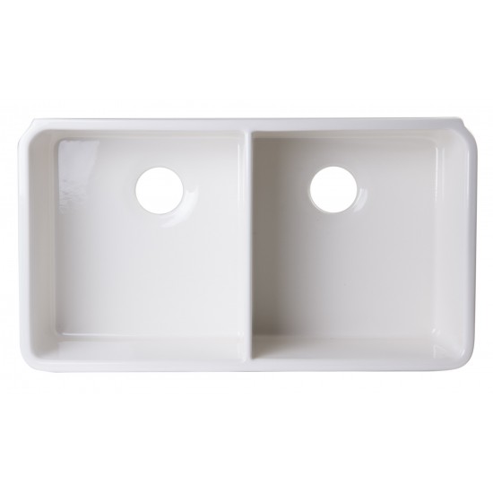 ALFI brand Biscuit 32" Double Bowl Lip Apron Fireclay Farmhouse Kitchen Sink