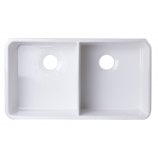 ALFI brand AB512UM-W 32 inch White Double Bowl Fireclay Undermount Kitchen Sink