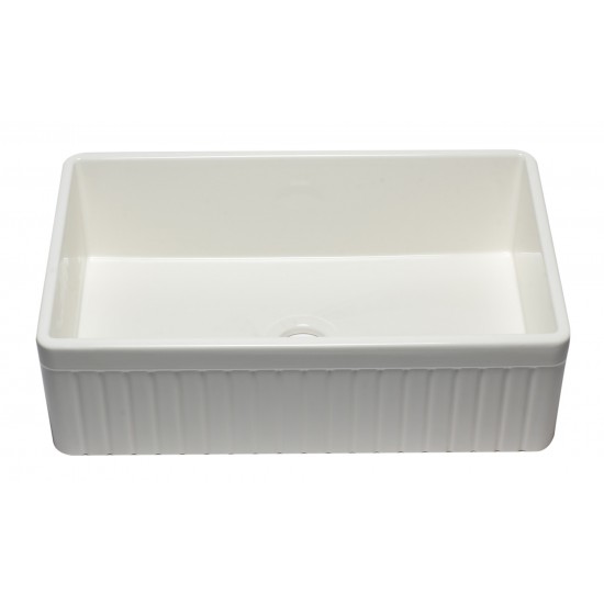 ALFI brand AB532-B 33" Biscuit Single Bowl Fluted Apron Fireclay Farm Sink