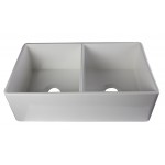 ALFI brand White 32" Smooth Apron Double Bowl Fireclay Farmhouse Kitchen Sink