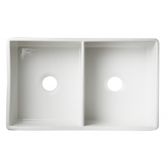 ALFI brand White 32" Smooth Apron Double Bowl Fireclay Farmhouse Kitchen Sink