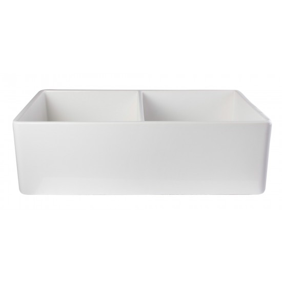ALFI brand White 32" Smooth Apron Double Bowl Fireclay Farmhouse Kitchen Sink