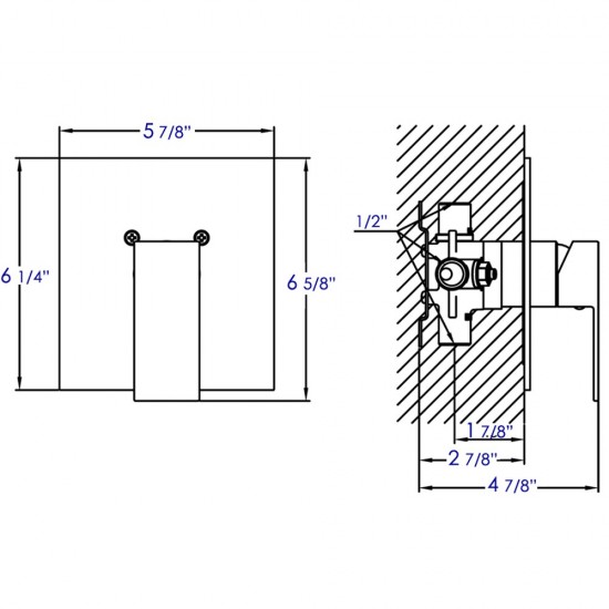 ALFI brand AB5501-BN Brushed Nickel Shower Valve Mixer with Square Lever Handle