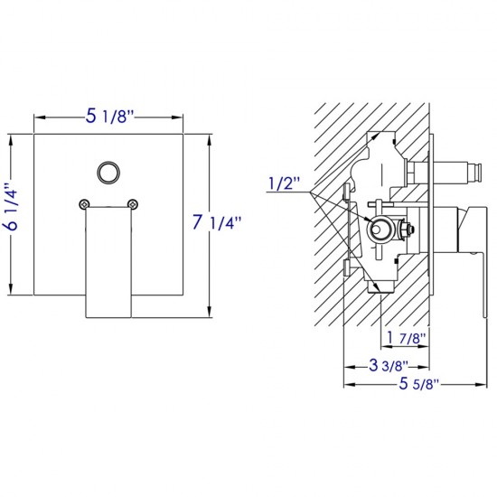 ALFI brandShower Valve Mixer with Square Lever Handle and Diverter