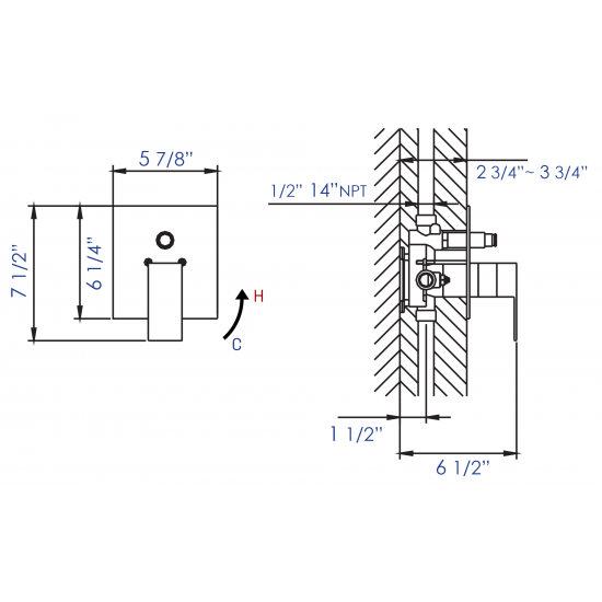 ALFI brandModern Square Pressure Balanced Shower Mixer with Diverter