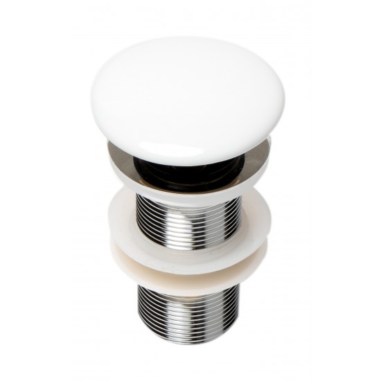 ALFI brand White Ceramic Mushroom Top Pop Up Drain for Sinks without Overflow