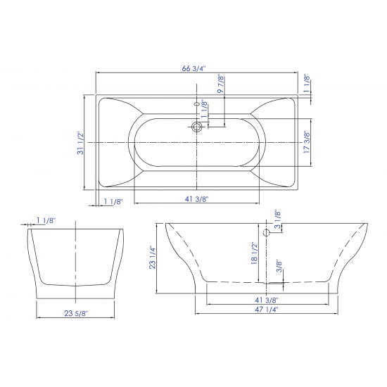 ALFI brand AB8840 67 inch Rectangular Acrylic Free Standing Soaking Bathtub