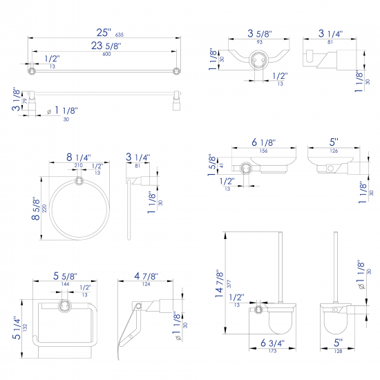 ALFI brand AB9508-PC Polished Chrome 6 Piece Matching Bathroom Accessory Set