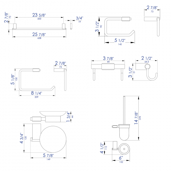 ALFI brand AB9515-BN Brushed Nickel 6 Piece Matching Bathroom Accessory Set