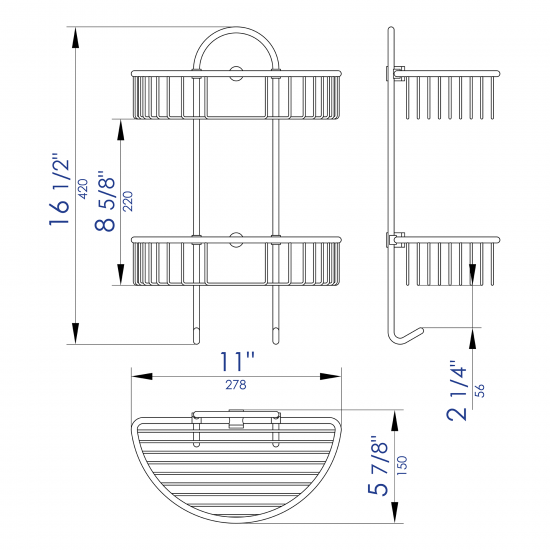 ALFI brand Wall Mounted Double Basket Shower Shelf Bathroom Accessory