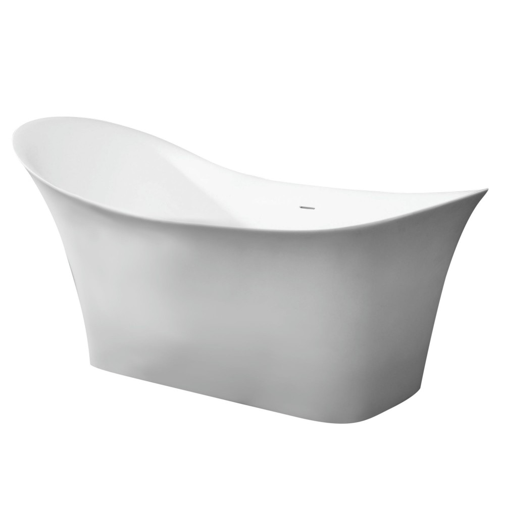 ALFI brand AB9915 74" White Solid Surface Smooth Resin Soaking Slipper Bathtub