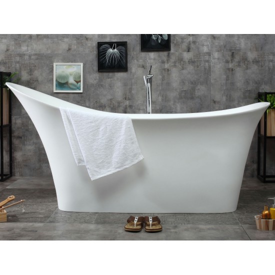 ALFI brand AB9915 74" White Solid Surface Smooth Resin Soaking Slipper Bathtub