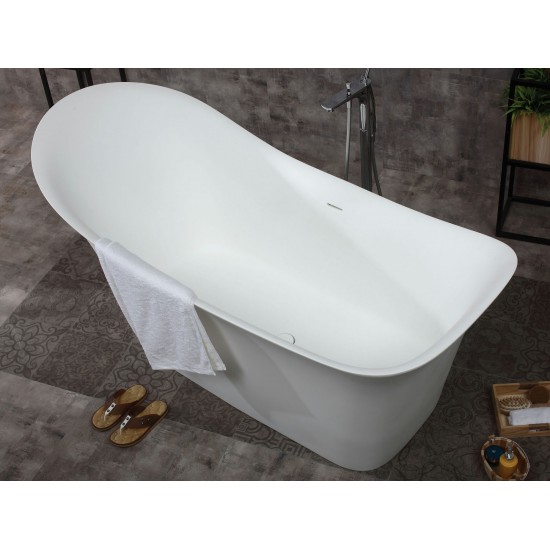 ALFI brand AB9915 74" White Solid Surface Smooth Resin Soaking Slipper Bathtub