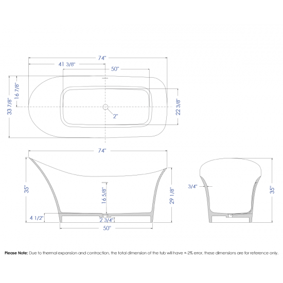 ALFI brand AB9915 74" White Solid Surface Smooth Resin Soaking Slipper Bathtub