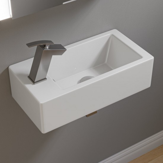 ALFI brand 20" Small Rectangular Wall Mounted Ceramic Sink with Faucet Hole