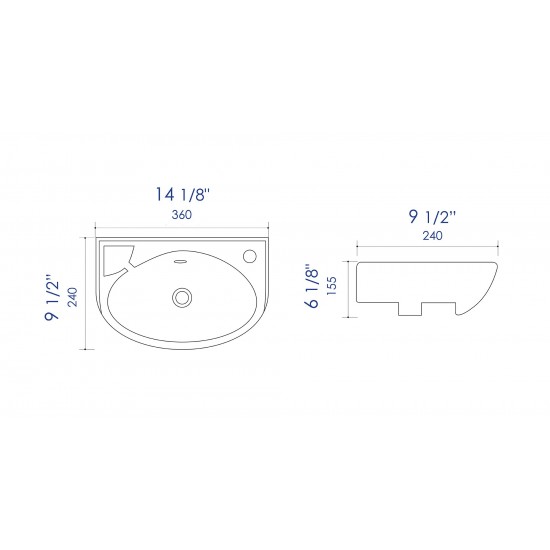 ALFI brand ABC118 White 14" Small Wall Mounted Ceramic Sink with Faucet Hole